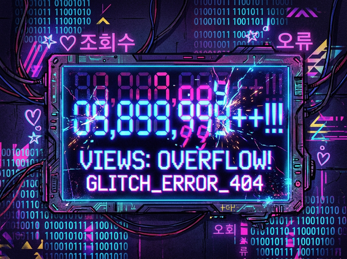 Neon-lit digital view counter display breaking through maximum numbers