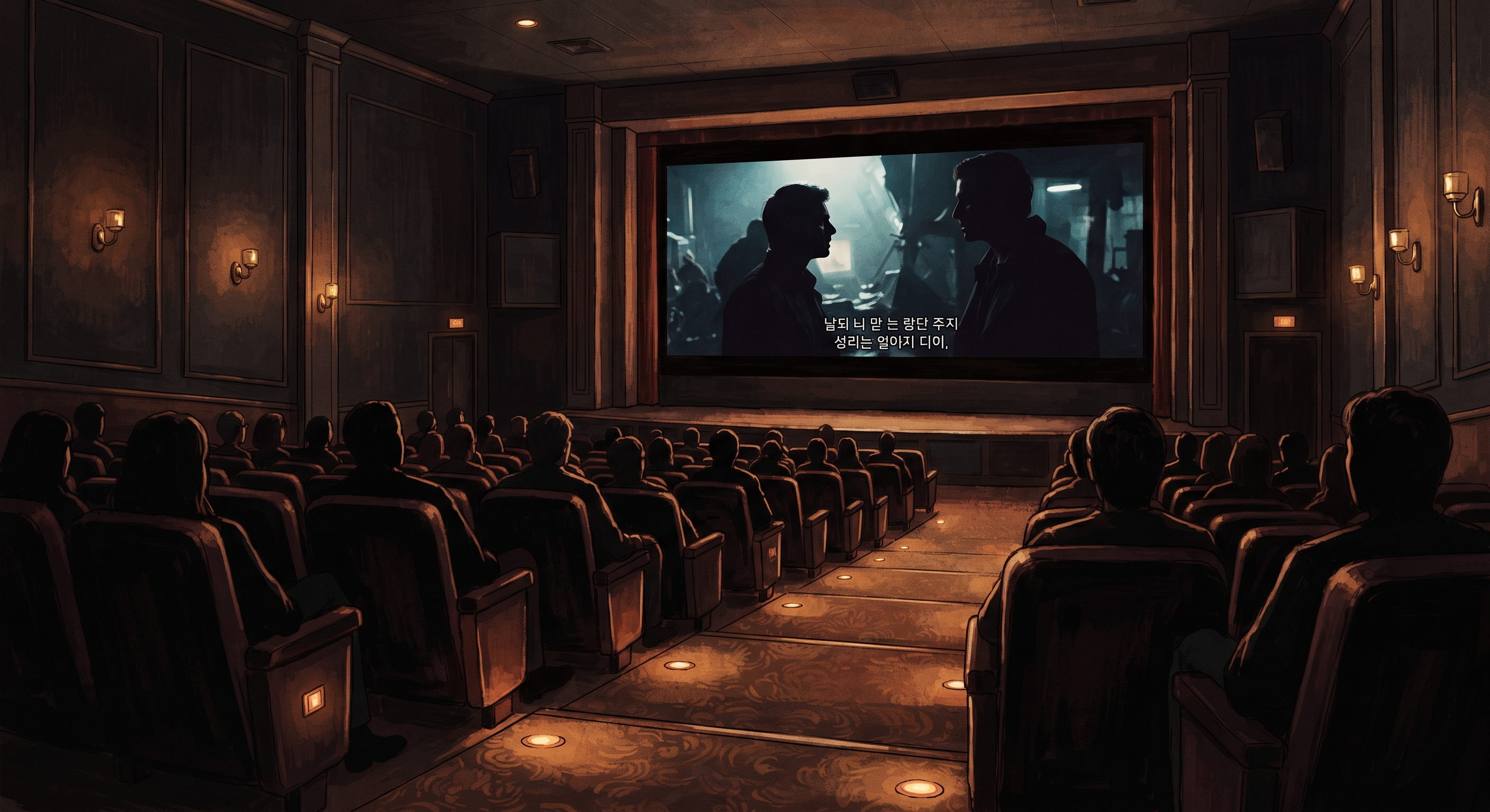 Cinema audience watching subtitled film